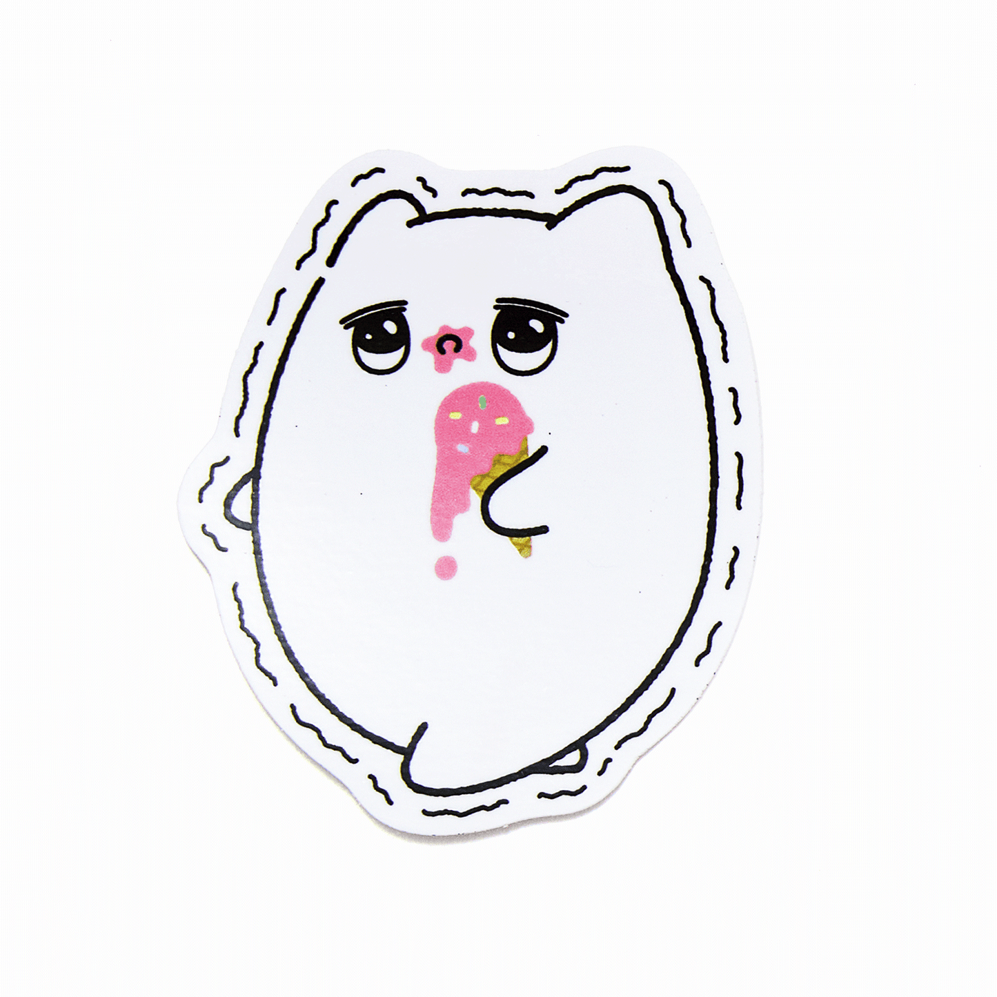 ぷるねコ食べ歩きステッカー（いちごアイス）