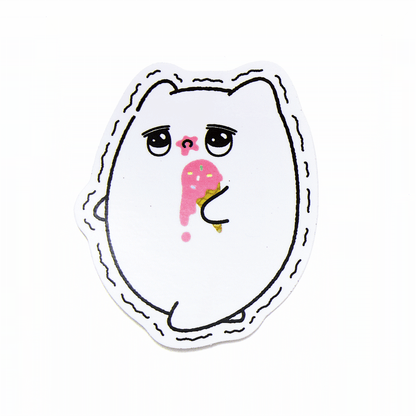 ぷるねコ食べ歩きステッカー（いちごアイス）