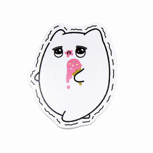 ぷるねコ食べ歩きステッカー（いちごアイス）